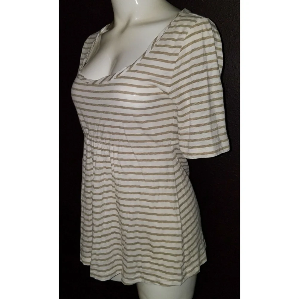 J CREW Striped Shirt Top Size Small 100% Cotton Cream Golden Brown Stripe